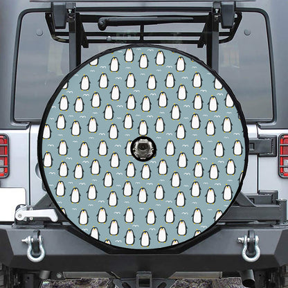 Cartoon Emperor Penguin Pattern Print Tire Cover With Camera Hole