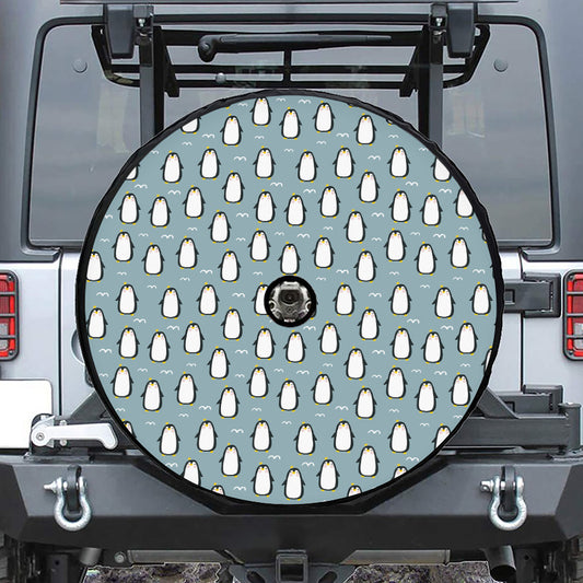 Cartoon Emperor Penguin Pattern Print Tire Cover With Camera Hole