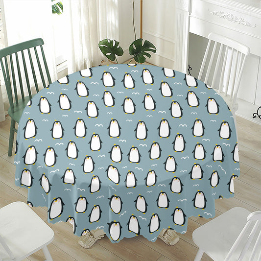 Cartoon Emperor Penguin Pattern Print Waterproof Round Tablecloth
