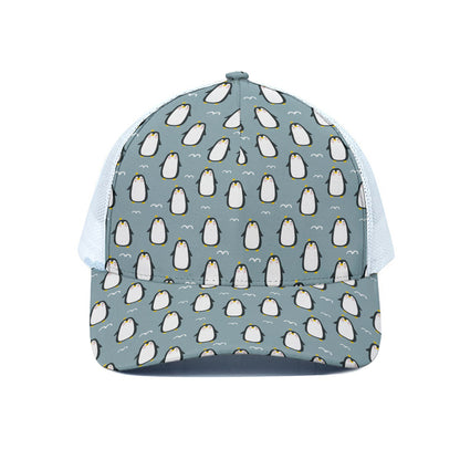 Cartoon Emperor Penguin Pattern Print White Mesh Trucker Cap