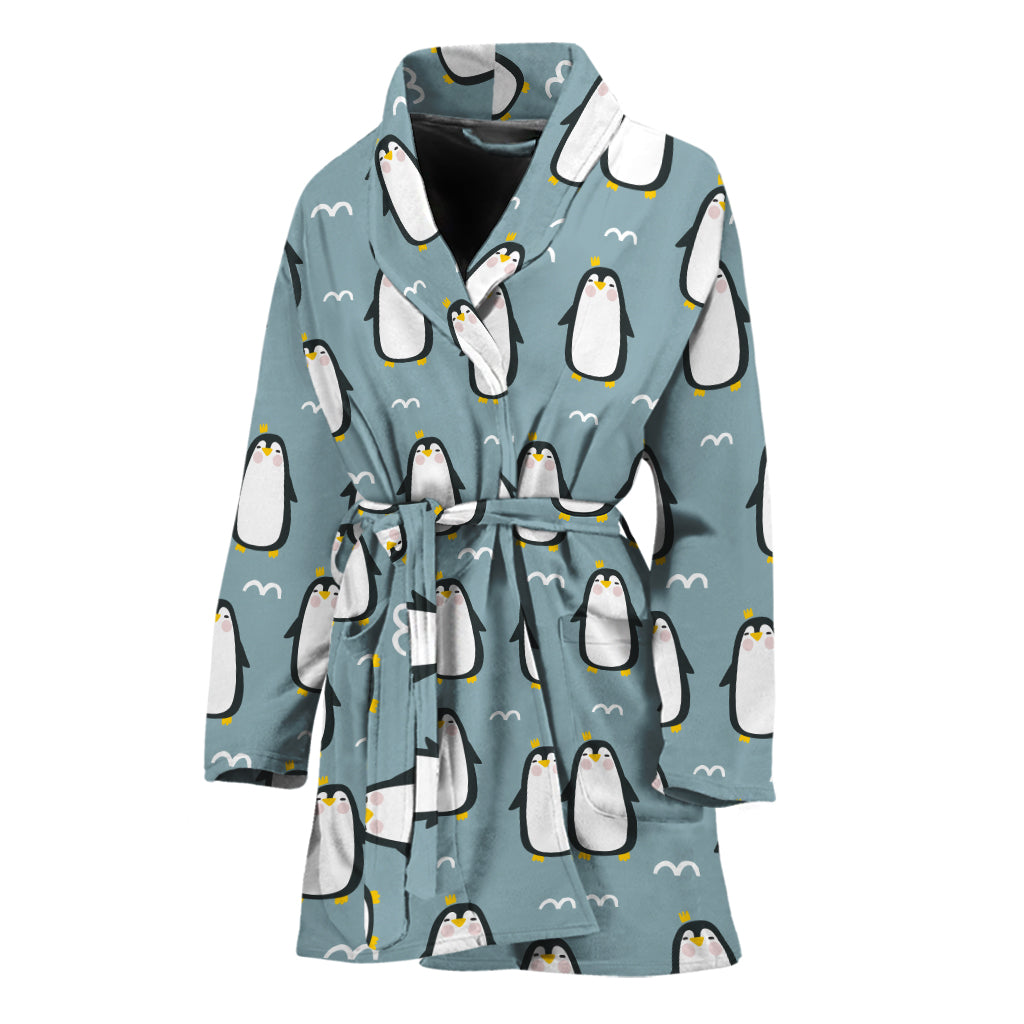 Cartoon Emperor Penguin Pattern Print Women's Bathrobe