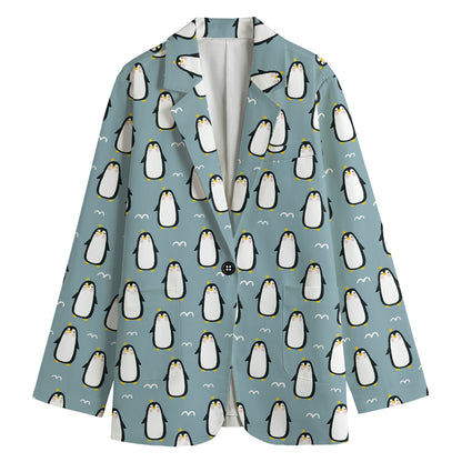 Cartoon Emperor Penguin Pattern Print Women's Blazer