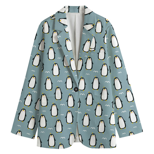 Cartoon Emperor Penguin Pattern Print Women's Blazer