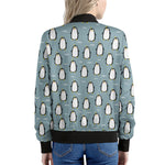 Cartoon Emperor Penguin Pattern Print Women's Bomber Jacket