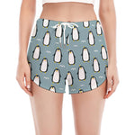 Cartoon Emperor Penguin Pattern Print Women's Split Running Shorts