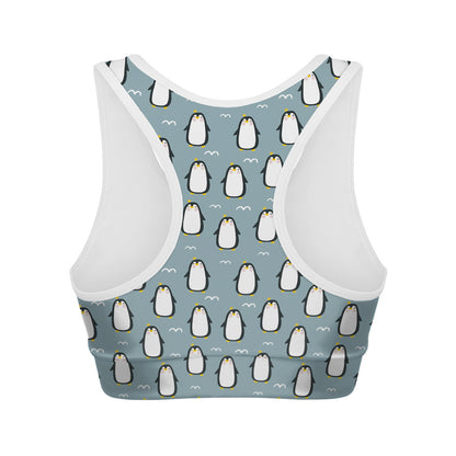 Cartoon Emperor Penguin Pattern Print Women's Sports Bra
