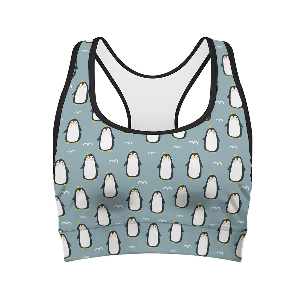 Cartoon Emperor Penguin Pattern Print Women's Sports Bra