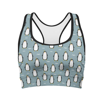 Cartoon Emperor Penguin Pattern Print Women's Sports Bra