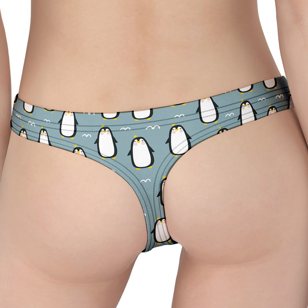 Cartoon Emperor Penguin Pattern Print Women's Thong
