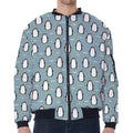 Cartoon Emperor Penguin Pattern Print Zip Sleeve Bomber Jacket