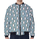 Cartoon Emperor Penguin Pattern Print Zip Sleeve Bomber Jacket