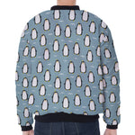 Cartoon Emperor Penguin Pattern Print Zip Sleeve Bomber Jacket