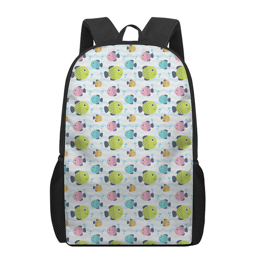 Cartoon Fish Pattern Print 17 Inch Backpack
