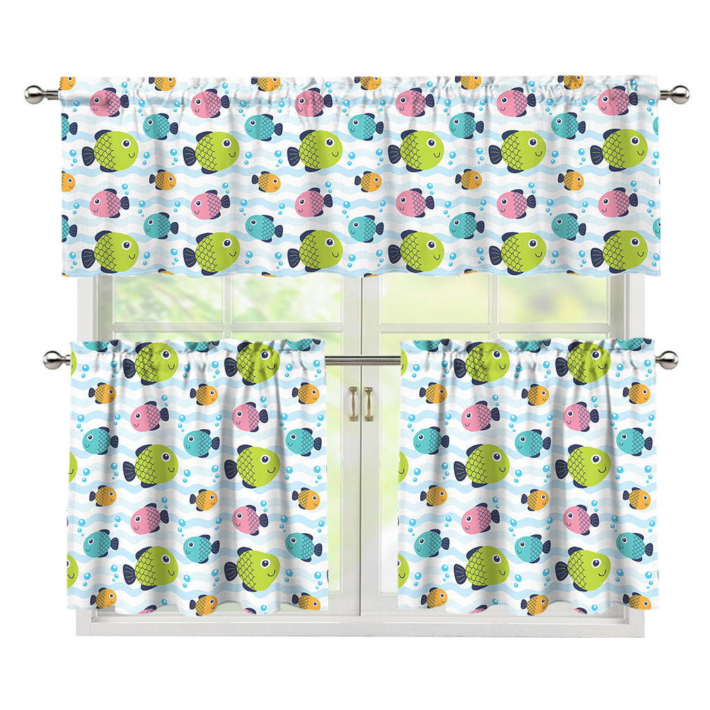 Cartoon Fish Pattern Print 3 Piece Kitchen Curtains