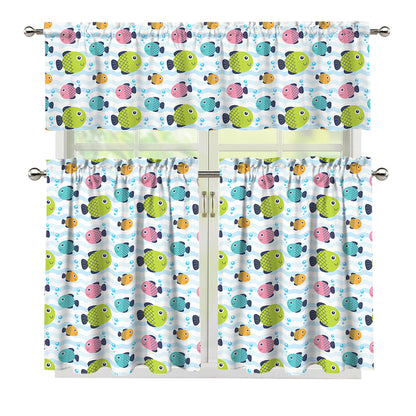 Cartoon Fish Pattern Print 3 Piece Kitchen Curtains