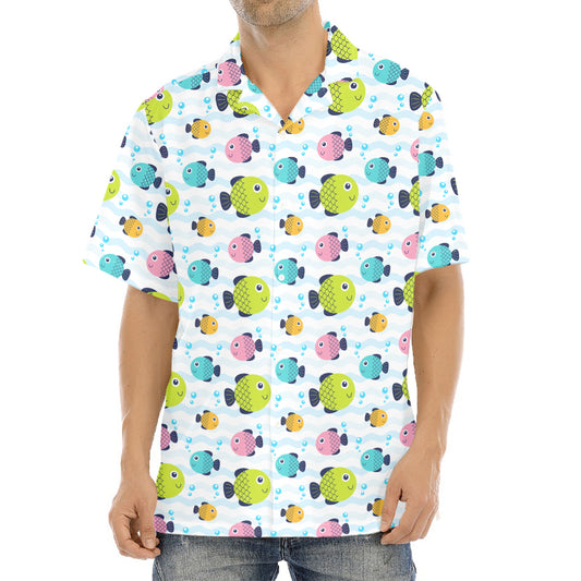 Cartoon Fish Pattern Print Aloha Shirt
