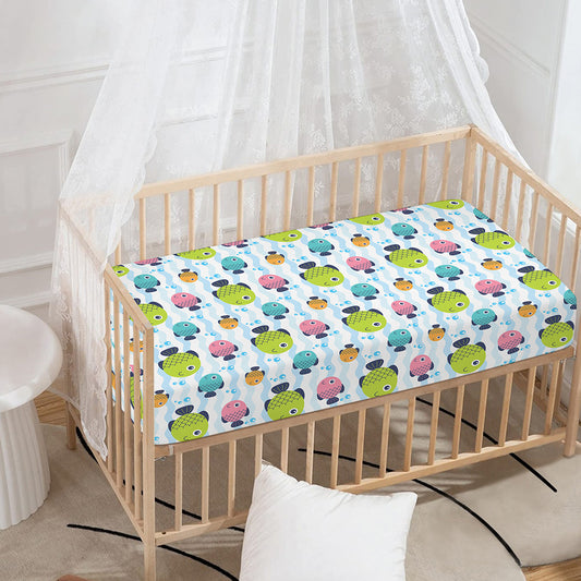 Cartoon Fish Pattern Print Baby Crib Sheet