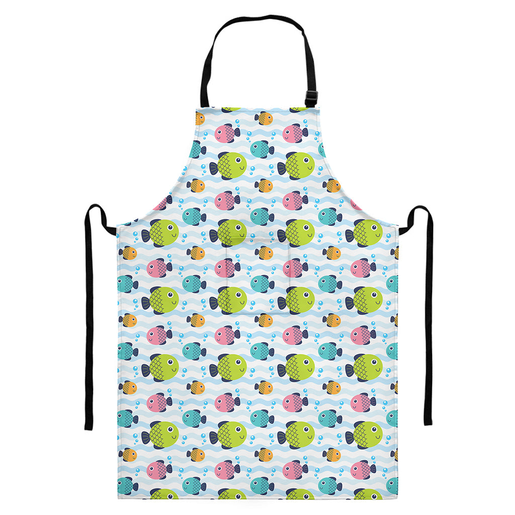 Cartoon Fish Pattern Print Bib Apron With Pocket