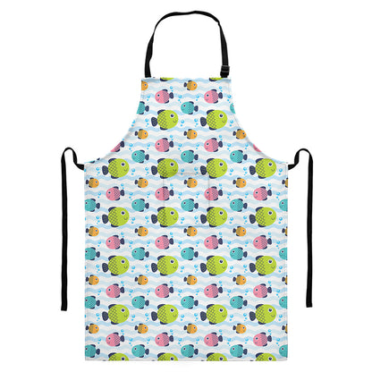 Cartoon Fish Pattern Print Bib Apron With Pocket