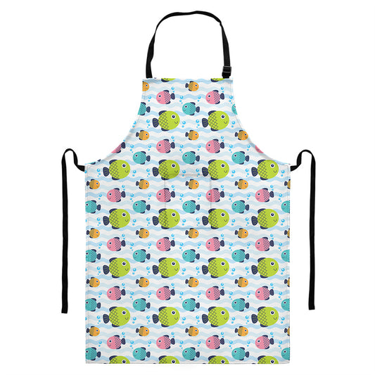 Cartoon Fish Pattern Print Bib Apron With Pocket