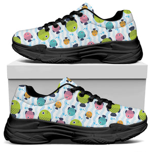 Cartoon Fish Pattern Print Black Chunky Shoes