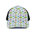 Cartoon Fish Pattern Print Black Mesh Trucker Hat