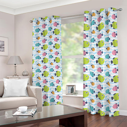Cartoon Fish Pattern Print Blackout Grommet Curtains