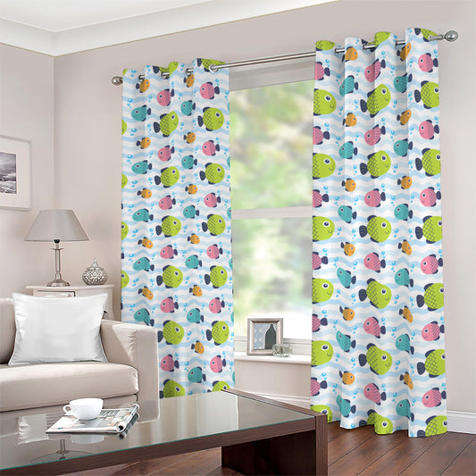 Cartoon Fish Pattern Print Blackout Grommet Curtains
