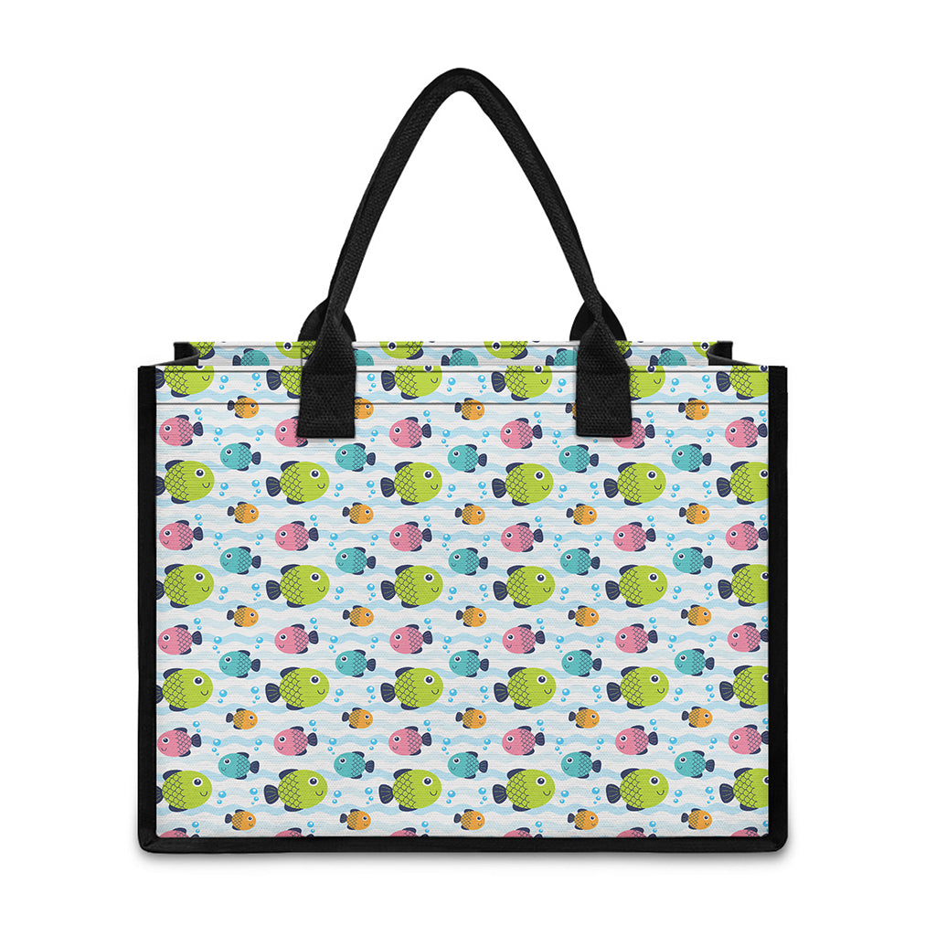 Cartoon Fish Pattern Print Canvas Tote Bag