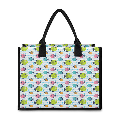 Cartoon Fish Pattern Print Canvas Tote Bag