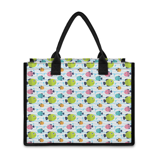 Cartoon Fish Pattern Print Canvas Tote Bag