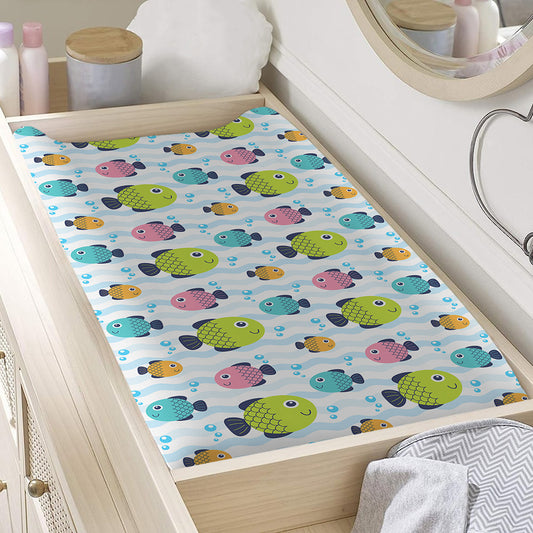 Cartoon Fish Pattern Print Changing Pad Cover