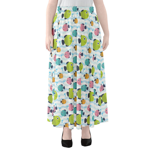 Cartoon Fish Pattern Print Chiffon Maxi Skirt