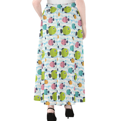 Cartoon Fish Pattern Print Chiffon Maxi Skirt