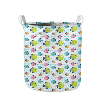 Cartoon Fish Pattern Print Collapsible Laundry Basket