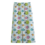 Cartoon Fish Pattern Print Cotton Front Slit Maxi Skirt