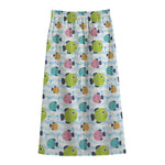 Cartoon Fish Pattern Print Cotton Front Slit Maxi Skirt