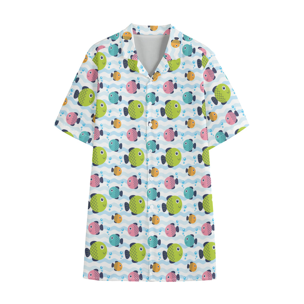 Cartoon Fish Pattern Print Cotton Hawaiian Shirt