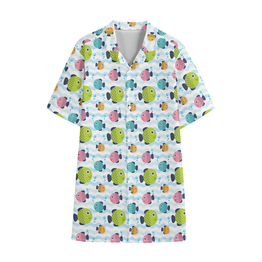 Cartoon Fish Pattern Print Cotton Hawaiian Shirt