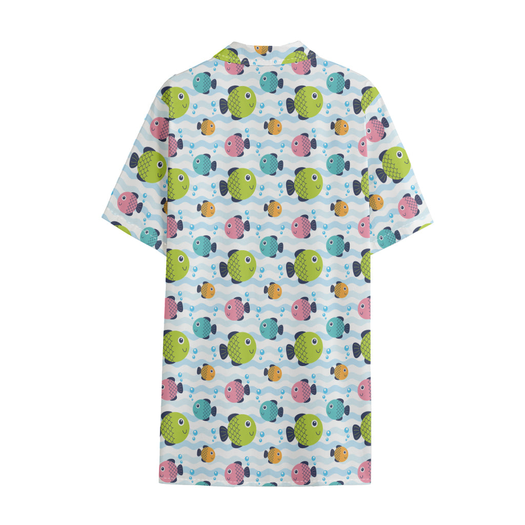 Cartoon Fish Pattern Print Cotton Hawaiian Shirt