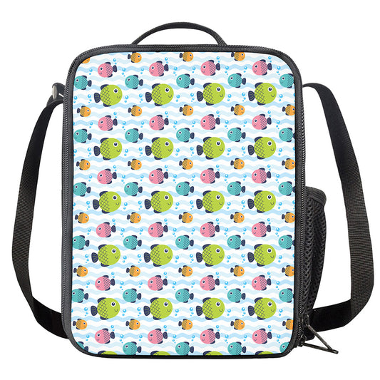 Cartoon Fish Pattern Print Crossbody Lunch Bag