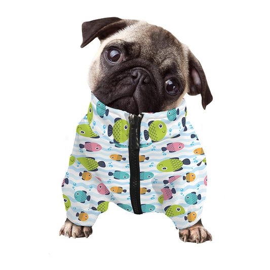 Cartoon Fish Pattern Print Dog Zip Up Jacket