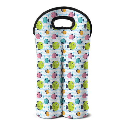 Cartoon Fish Pattern Print Double Neoprene Wine Tote
