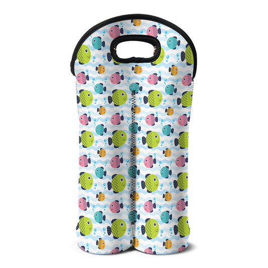 Cartoon Fish Pattern Print Double Neoprene Wine Tote