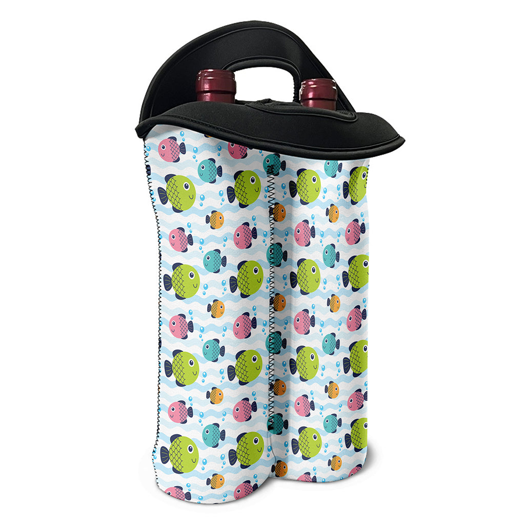 Cartoon Fish Pattern Print Double Neoprene Wine Tote