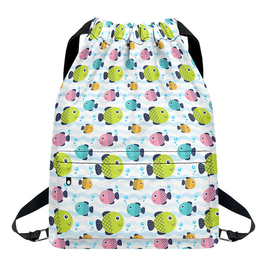 Cartoon Fish Pattern Print Drawstring Backpack