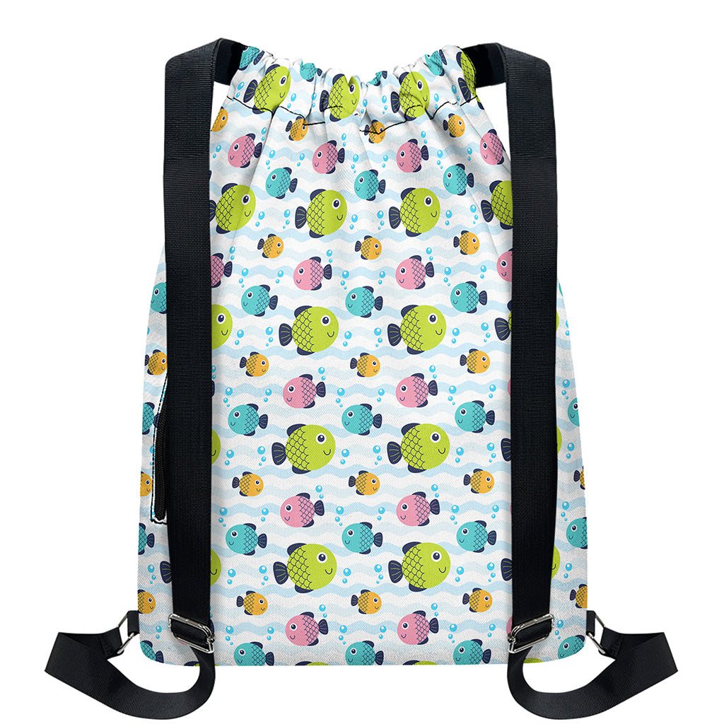 Cartoon Fish Pattern Print Drawstring Backpack