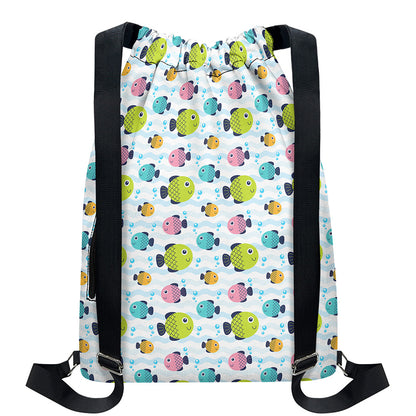 Cartoon Fish Pattern Print Drawstring Backpack