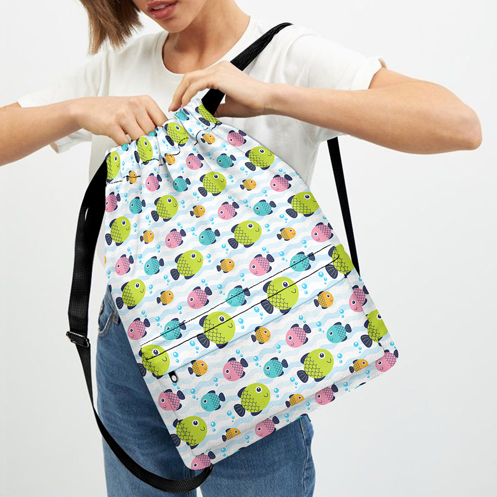 Cartoon Fish Pattern Print Drawstring Backpack