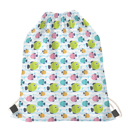 Cartoon Fish Pattern Print Drawstring Bag